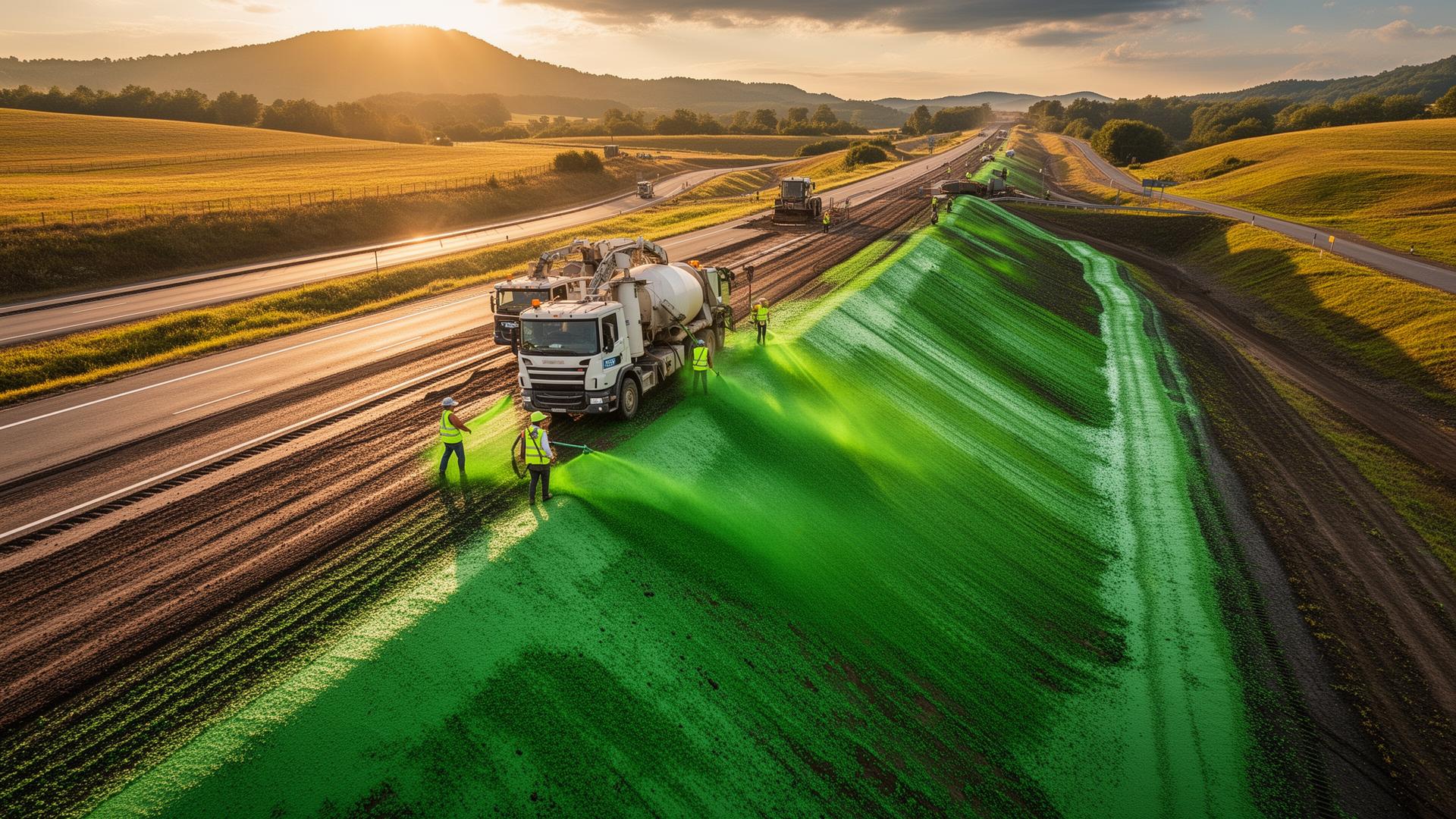 Equipe Hidro Grama executando hidrossemeadura em talude rodoviário